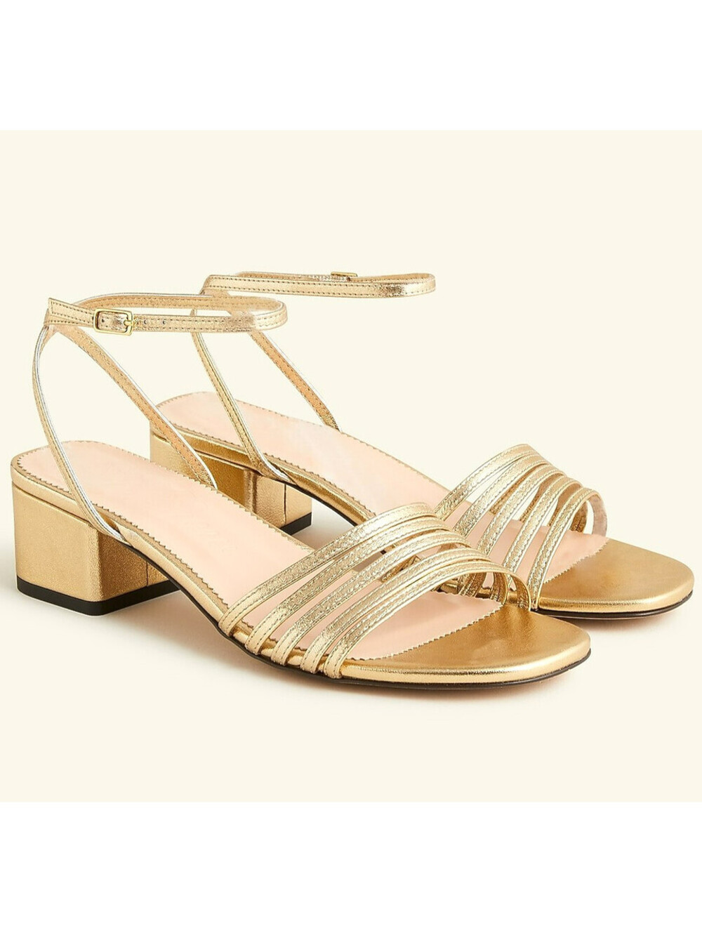 J. Crew Metallic Gold Strappy Block Heel Open Toe Ankle Strap Sandals Size 9.5